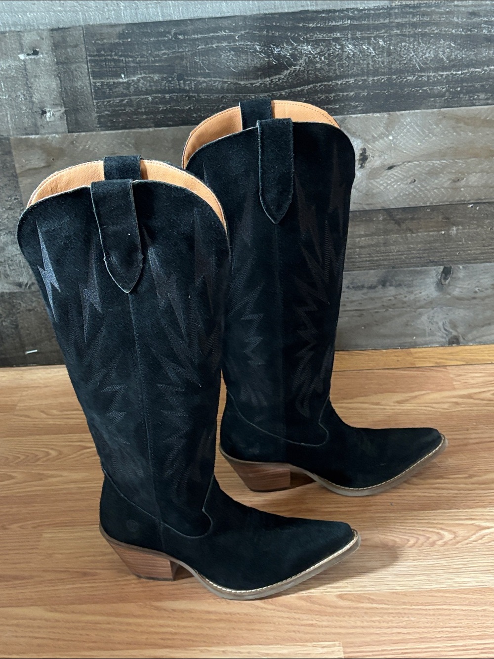 Dingo Black Suede Knee-High Western Boots